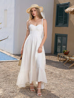 Tie Shoulder Ruched Bust Maxi Solid Dress