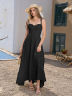 Tie Shoulder Ruched Bust Maxi Solid Dress
