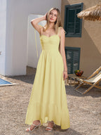 Tie Shoulder Ruched Bust Maxi Solid Dress