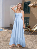 Tie Shoulder Ruched Bust Maxi Solid Dress