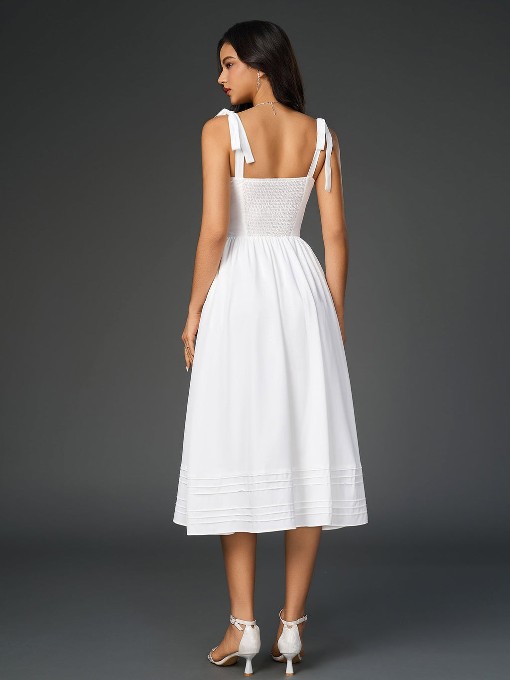 Tie Shoulder V-Neck Pleated Pocket Solid Dress
