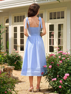 Tie Shoulder V-Neck Pleated Pocket Solid Dress