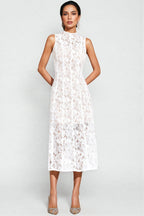 Thoref White Cut Out Sleeveless Midi Dress