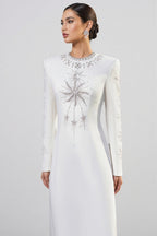 Zayden White Rhinestone Beaded Maxi Dress