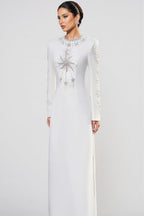 Zayden White Rhinestone Beaded Maxi Dress