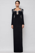 Orinlt Black Crystal Strings Cut-Out Maxi Dress