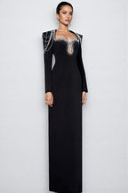 Orinlt Black Crystal Strings Cut-Out Maxi Dress