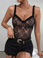 Trim Straps Tie Front Backless Lace Top