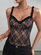 Trim Straps Tie Front Backless Lace Top