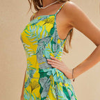 Tropical Print Zip Back Ruffled Hem Cami Dress
