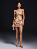 Halterneck Flower Embroidered Mini Dress