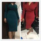 DressBetty - Long Sleeve Deep V-Neck Bandage Bodycon Evening Party Dress Plus Size S-XXL