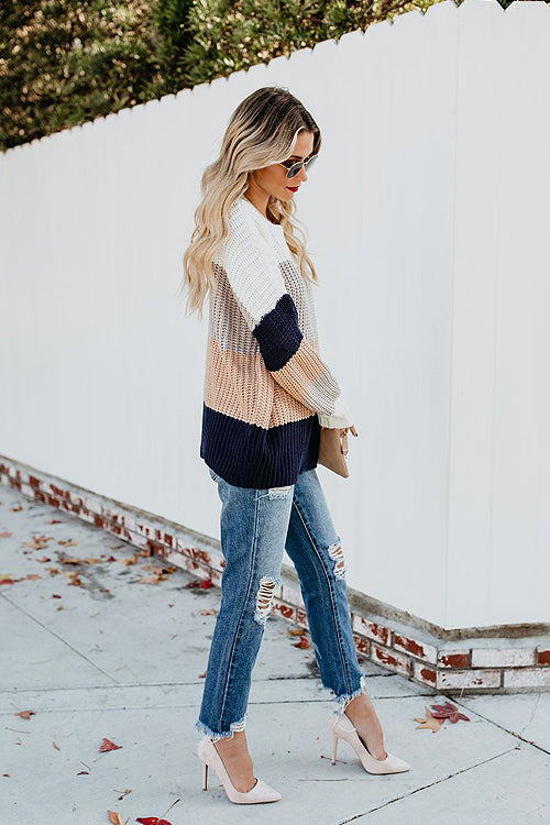Cream Stripe Knit Sweater
