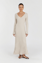 Rita Premium Midi Dress with V Neck and Knitted Sleeves Chic Silhouette Collection