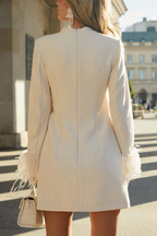 Emilia Feather Trim Long Sleeve H line Mini Dress
