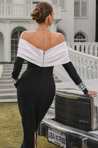 Orlekd Off Shoulder Crystal Bandage Maxi Dress