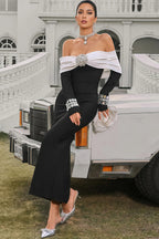 Orlekd Off Shoulder Crystal Bandage Maxi Dress