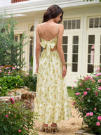 V-Neck Cut Out Bow Tie Back Cami Long Dress