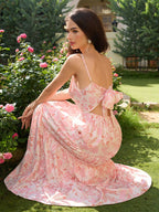 V-Neck Cut Out Bow Tie Back Cami Long Dress