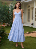 V-Neck Cut Out Bow Tie Back Cami Long Dress
