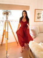 V-Neck Halter Flared Hem Solid Dress