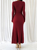 V-Neck Ruched Twist Bodycon Knitted Dress