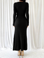 V-Neck Ruched Twist Bodycon Knitted Dress