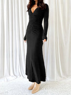 V-Neck Ruched Twist Bodycon Knitted Dress