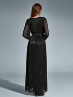 V-Neck Side Split Tie Round Dot Ruched Maxi Dress