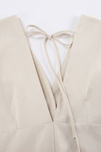 V Neck Single-breasted Cotton Linen A-line Dress