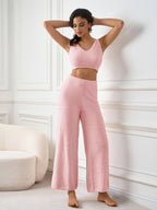 V-Neck Tank Crop Top&Wide Leg Pants Knitted Set