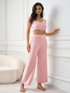 V-Neck Tank Crop Top&Wide Leg Pants Knitted Set