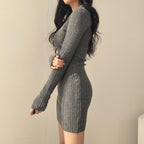 V neck Knitted Mini Dress
