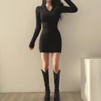 V neck Knitted Mini Dress