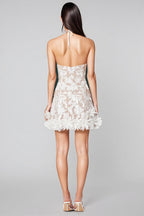 Thallp Mesh Embroidered 3D Flower Mini Dress