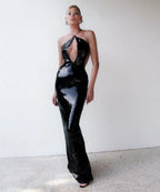 Gold Sequin Backless Long Party Dress