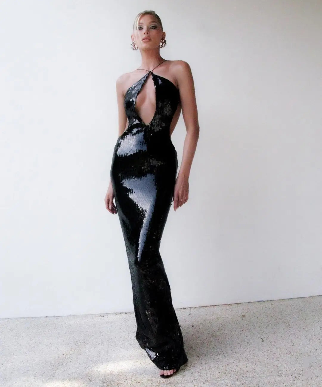 Gold Sequin Backless Long Party Dress