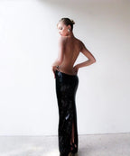 Gold Sequin Backless Long Party Dress