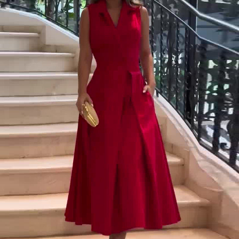Naomi Timeless Crimson Midi V Neck Dress Chic Silhouette Collection