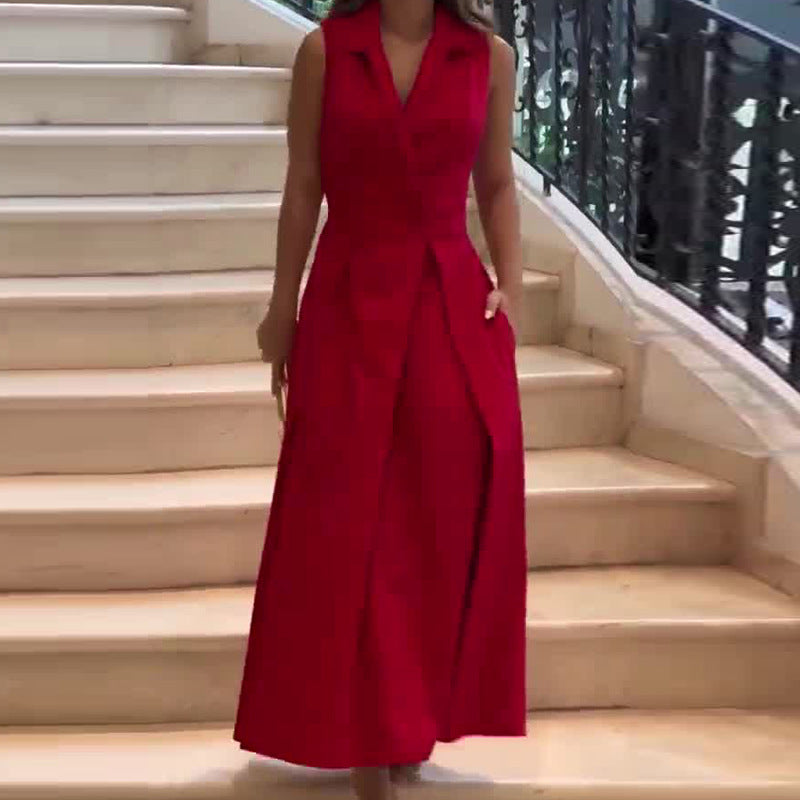 Naomi Timeless Crimson Midi V Neck Dress Chic Silhouette Collection