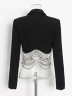 Casual Striped Notched Collar Long Sleeve Spliced Double Breasted Vintage Blazer