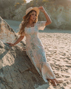 Maynard Printed Smocked Maxi Dress Cream