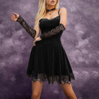 Vintage Gothic Velvet Spaghetti Strap Black Mini Dress