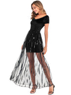 Velvet Sequins Sheer Block Party Dress