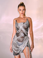Embellished Diamond Chain Dress In Black