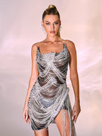 Verona Embellished Diamond Chain Dress In Black