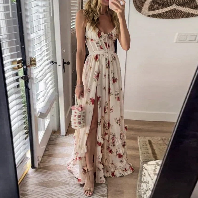 Mia Exclusive Floral Long Dress with Slit Elevated Occasion Wear