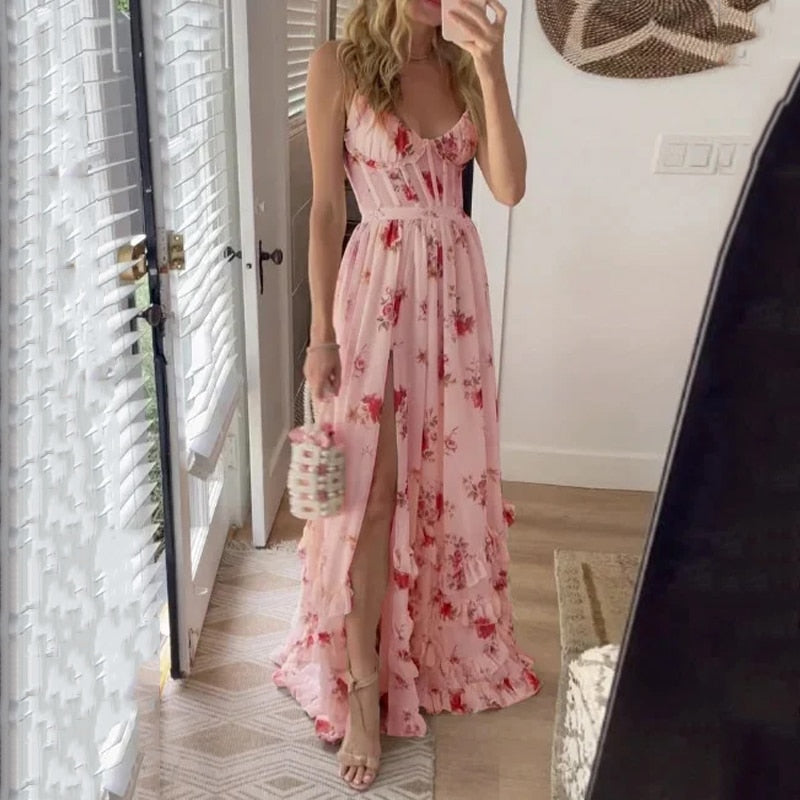 Mia Exclusive Floral Long Dress with Slit Elevated Occasion Wear