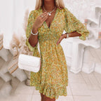 Guadalupe Boutique Floral Print V Neck Dress Chic Silhouette Collection