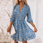 Guadalupe Boutique Floral Print V Neck Dress Chic Silhouette Collection
